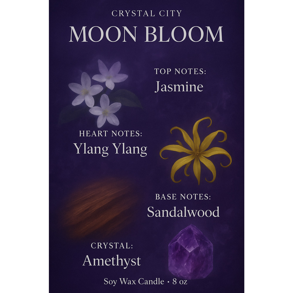 Moon Bloom Luxury Soy Wax Crystal Candle 8 oz - Picture 3 of 5